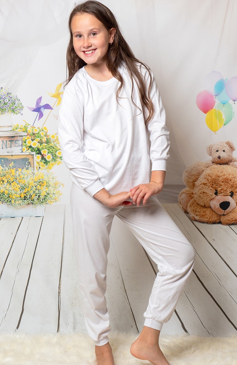 Kids 130 white long pyjama set 100 Cotton